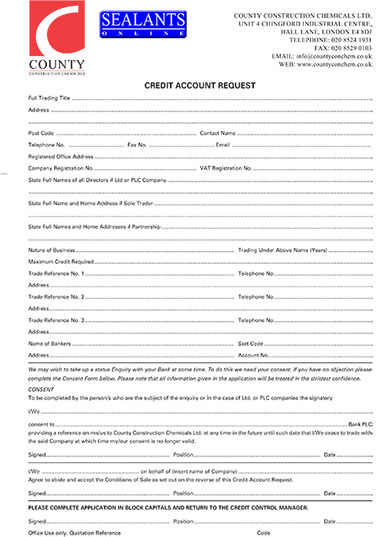 Credit Account Application Form